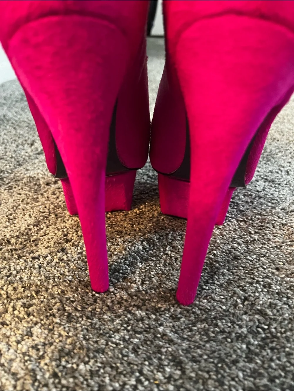 London Trash Fuchsia Platform Peep-Ankle Heels with Leopard Strap